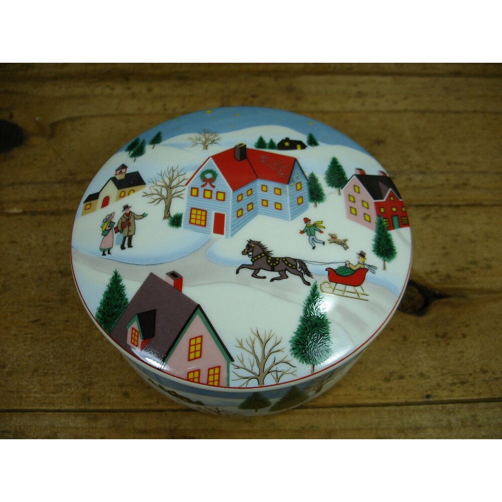 Mikasa Holiday Village Porcelain Covered Candy Dish 5"
